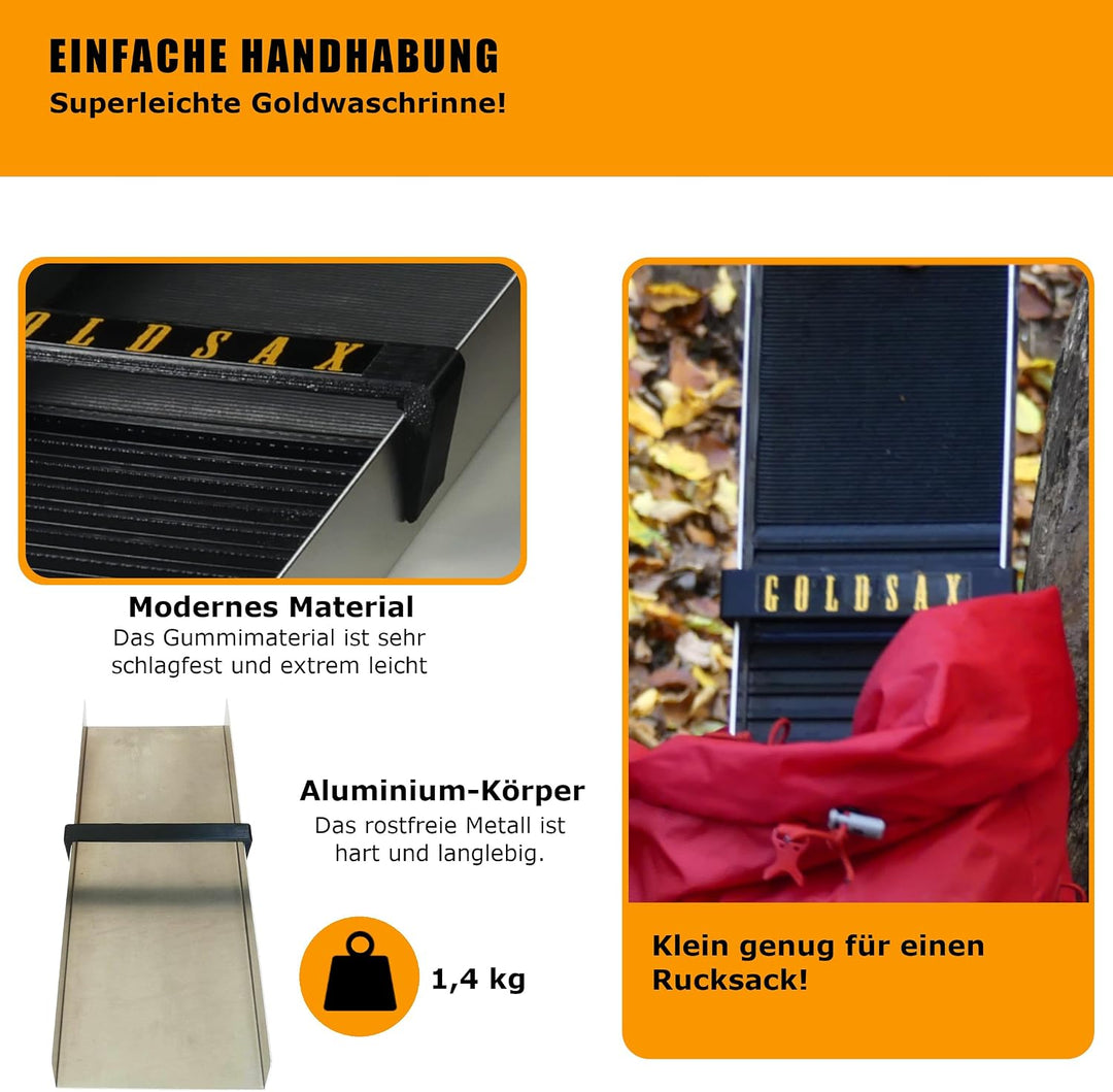 GoldSax Goldwaschen Set, Sluice Box, Goldwaschpfanne, Prospektionsausrüstung, 9-teilig 60 cm lang, 2