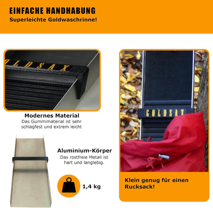 GoldSax Goldwaschen Set, Sluice Box, Goldwaschpfanne, Prospektionsausrüstung, 9-teilig 60 cm lang, 2