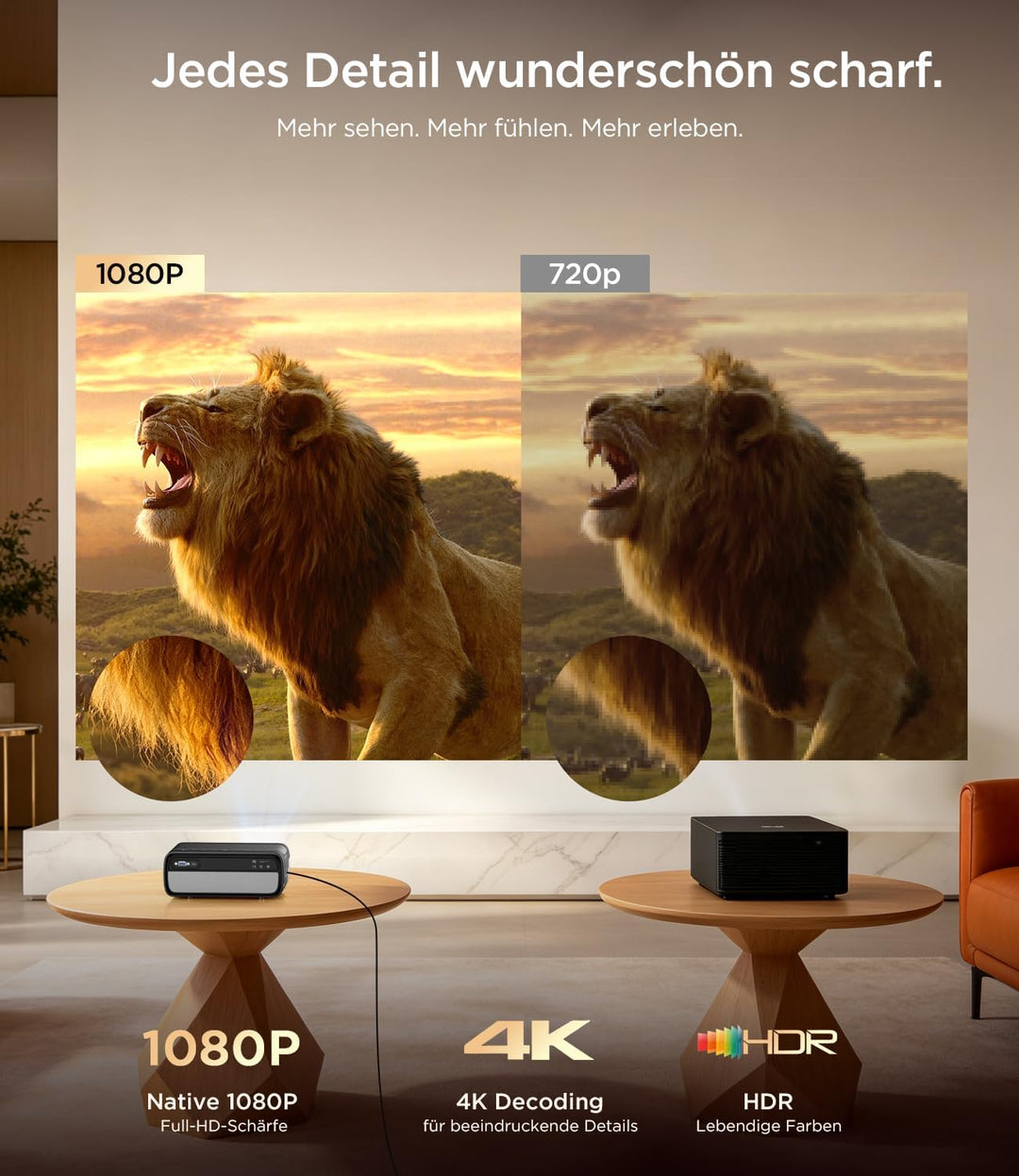 Tragbarer Smart Beamer 1080P mit 4K-Unterstützung, 1800 ANSI, WiFi 6 &amp; Bluetooth 5.4, 35W Dolby Audi