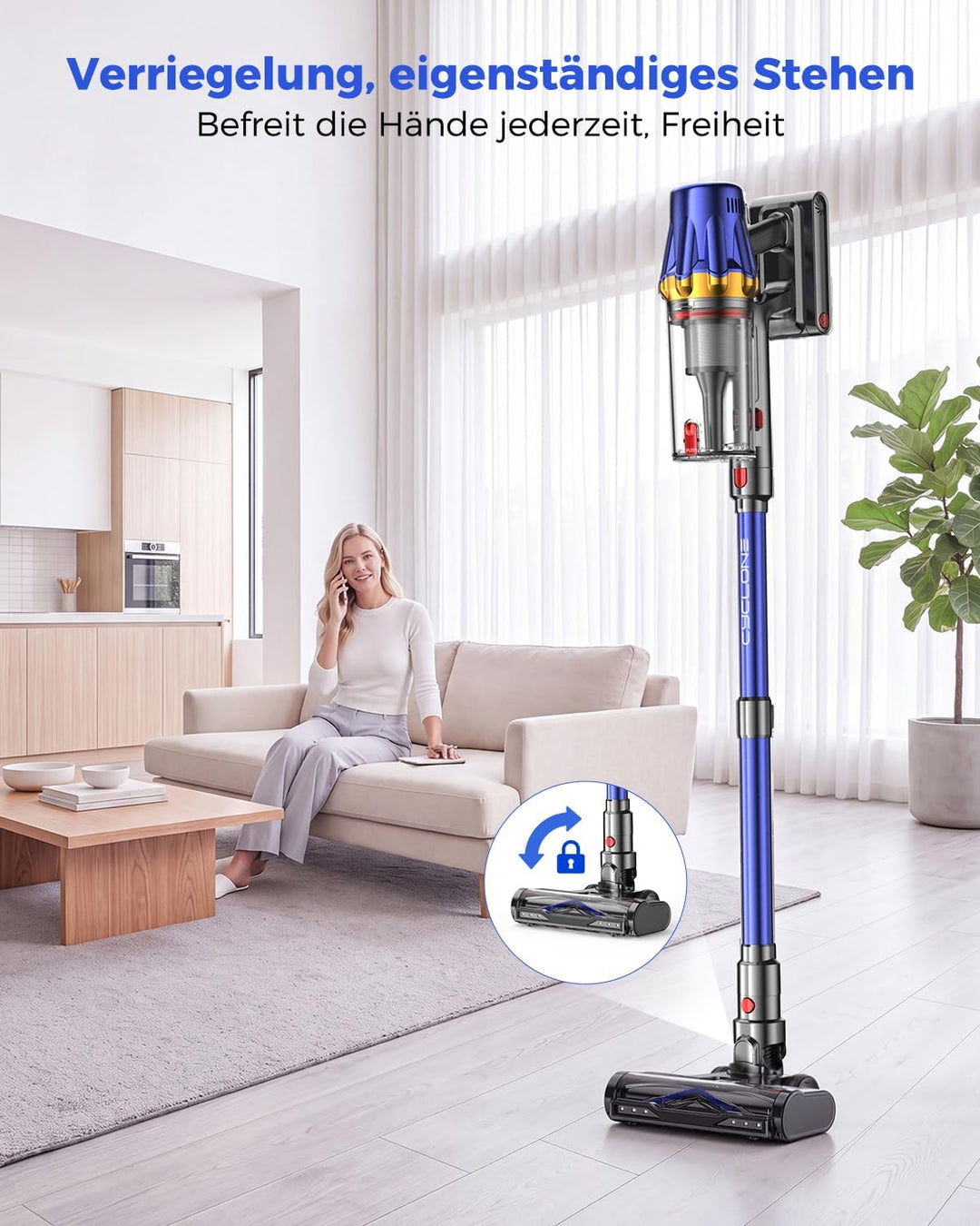 aonus Akku Staubsauger 60000Pa 650W 80Min Staubsauger Kabellos, Blau, Blau