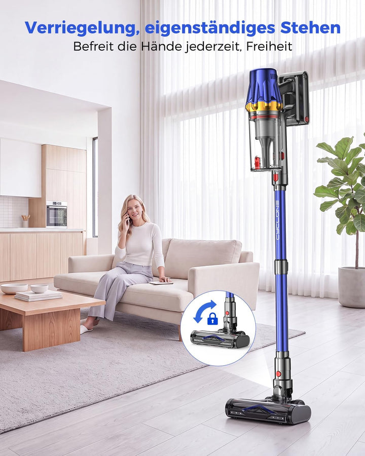 aonus Akku Staubsauger 60000Pa 650W 80Min Staubsauger Kabellos, Blau, Blau