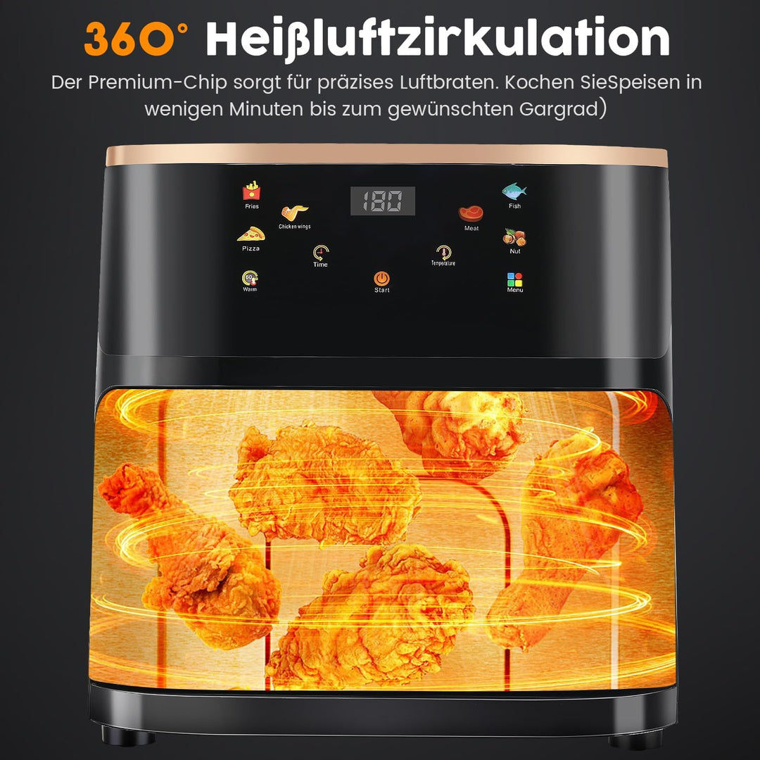 HeissLuftfritteuse, 9 Liter, Touchdisplay, HeissLuftfritteuse Mit Sichtfenster Pro Air Fryer Timer &amp;