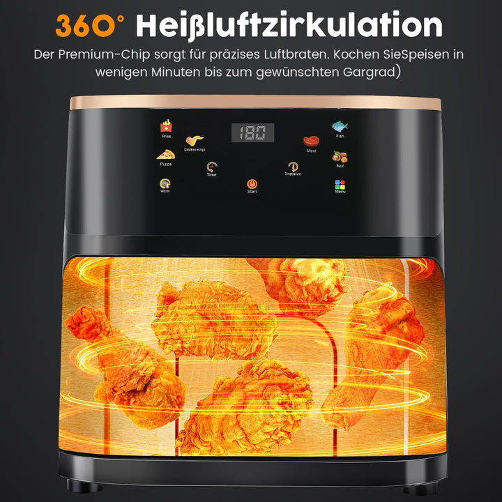 HeissLuftfritteuse, 9 Liter, Touchdisplay, HeissLuftfritteuse Mit Sichtfenster Pro Air Fryer Timer &amp;