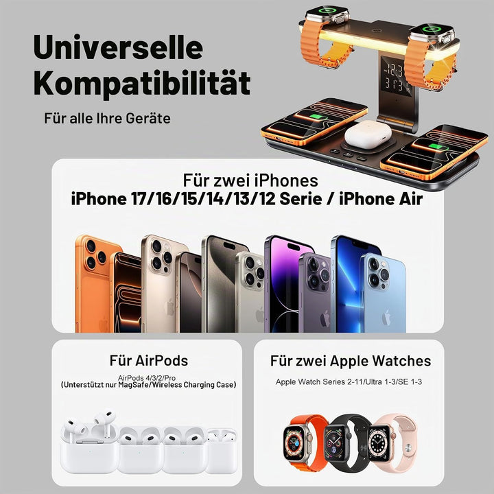 7‑in‑1 Multi Ladestation für Apple Watch Ladestation Mehrere Geräte Apple Mattschwarz, Mattschwarz
