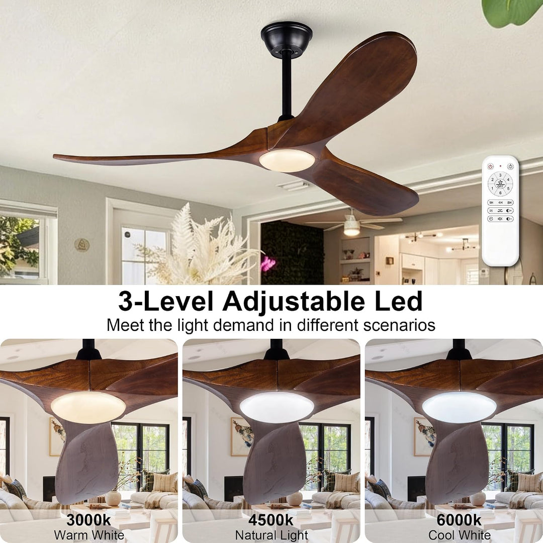 Deckenventilator 52 Zoll 3 Holzflügel 3CCT dimmbar 6 Stufen reversibel