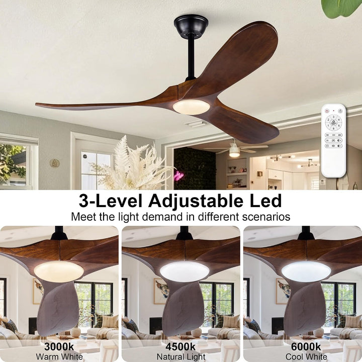 Deckenventilator 52 Zoll 3 Holzflügel 3CCT dimmbar 6 Stufen reversibel