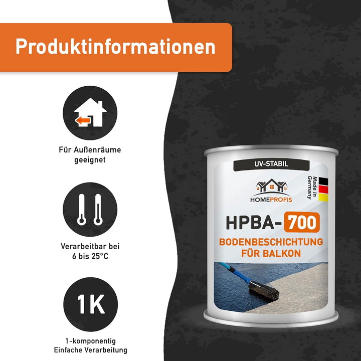 Home Profis® HPBA-700 seidenmatte UV-beständige 1K Bodenfarbe (5m²) für Balkon &amp; Terrasse in RAL 703