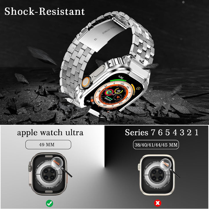 Bänder kompatibel für Apple Watch Serie 10 42mm, Edelstahl Apple Watch Bänder mit Gehäuse, Metall iW