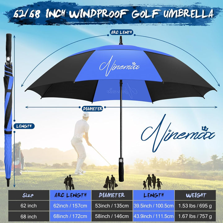 NINEMAX Golfschirm Gross 62/68 Inch Golf Regenschirm Sturmfest Automatik Öffnen Golf Regenschirm Dop