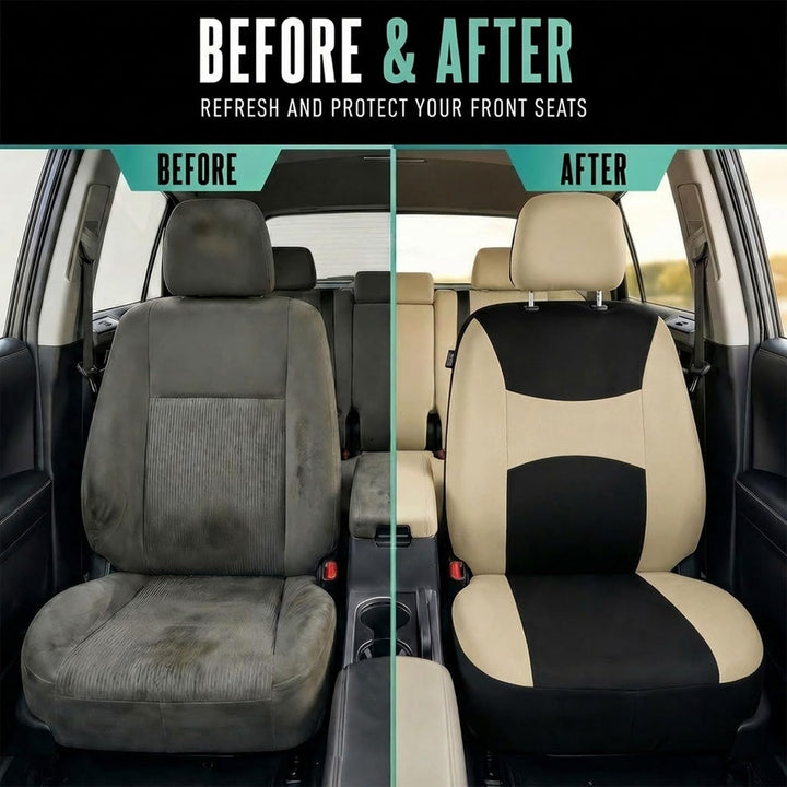 FH Group Automotive Sitzbezüge Beige Schwarz Universal Fit Sitzbezug Combo Set mit Lenkradbezug und