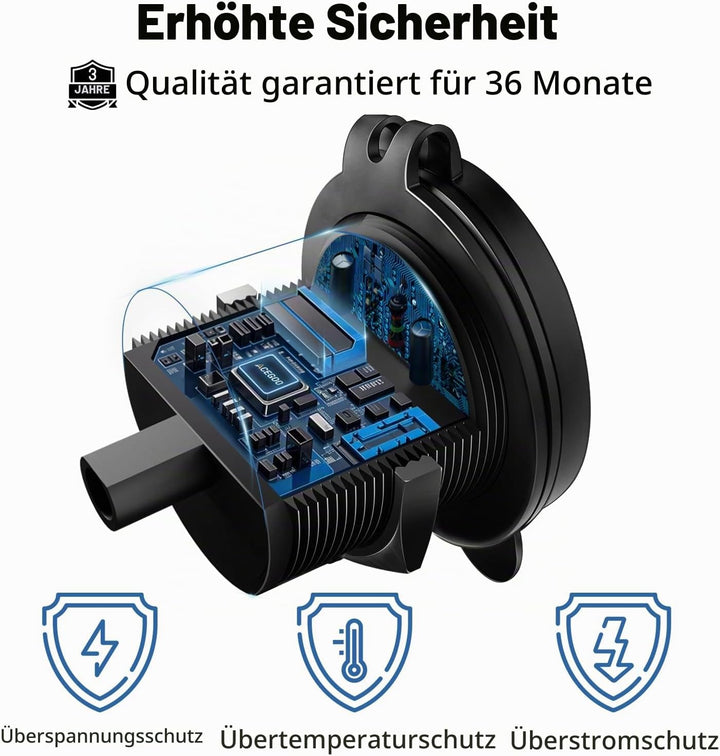 acegoo USB C Steckdose 12V Einbau Dose Buchse Aluminum Wasserdicht PD3.0 QC3.0, 12 Volt Ladegerät fü