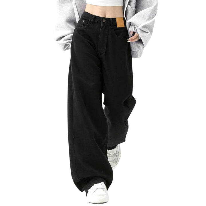 Damen Baggy-Jeans mit hoher Taille weites Bein Denim-Hose 90er-Jahre-Streetwear gerade Beinhose lock