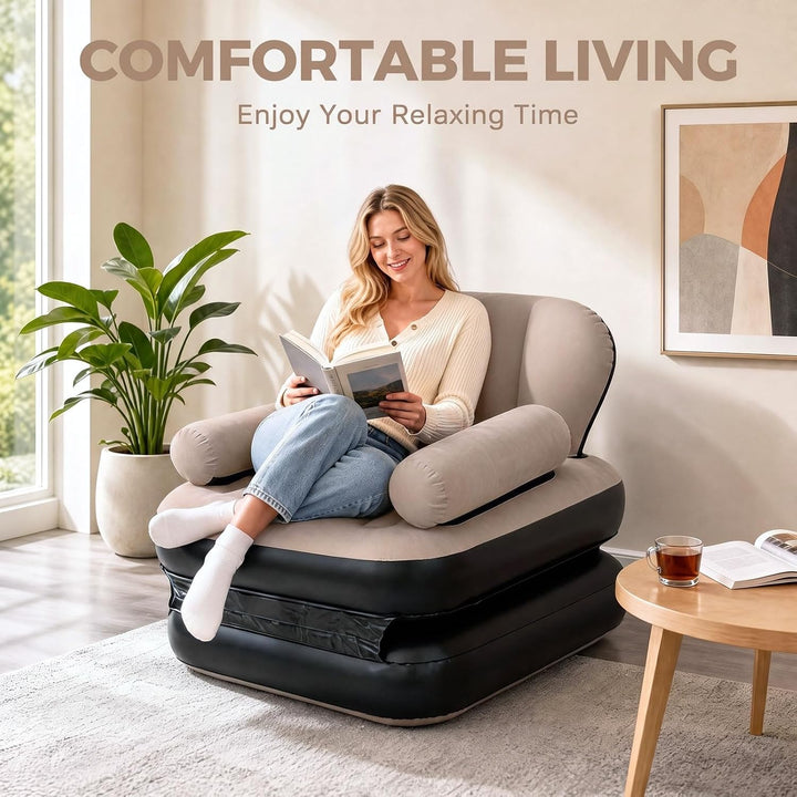 Aufblasbares Sofa Luftsofa mit Kopfteil Beflockt Aufblasbarer Sessel (Kaffeebraun), Kaffeebraun