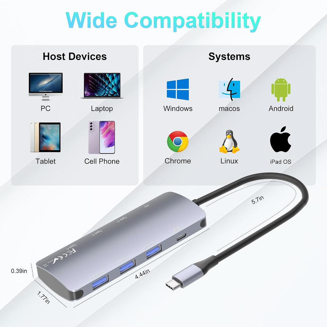 USB C Hub 10Gbps, 8-in-1 USB Hub 3.2 mit 4K@60USB C Hub 8-in-1, USB C Multiport Adapter mit 4K@60Hz