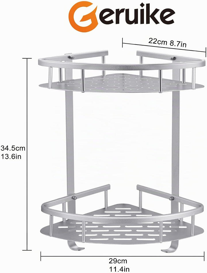 GERUIKE Duschkorb Ohne Bohren Ecke - Badezimmer Regal Silber - Duschregal Ecke Badezimmer Organizer,