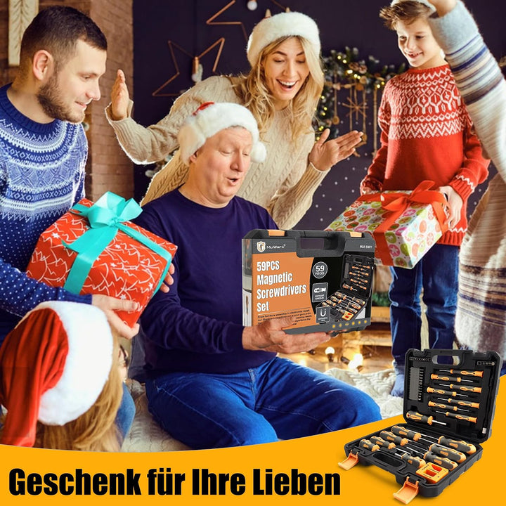 MulWark Magnetisches Schraubendreher-Set, 59-teilig, Chrom-Vanadium-Stahl, ergonomisches Design, Gum