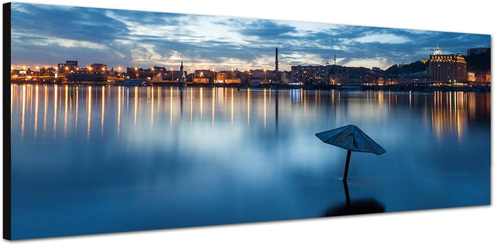 Paul Sinus Art Panoramabild auf Leinwand und Keilrahmen 150x50cm Kiew Meer Stadt Wolken Dämmerung