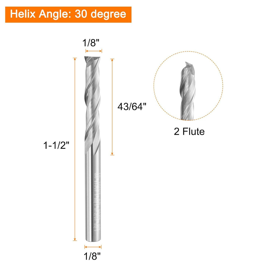 QUARKZMAN 5 Stück Schaftfräser 1/8", Wolframstahl Spiralnutfräser, 2 Flöte CNC Fräser, Silberbeschic