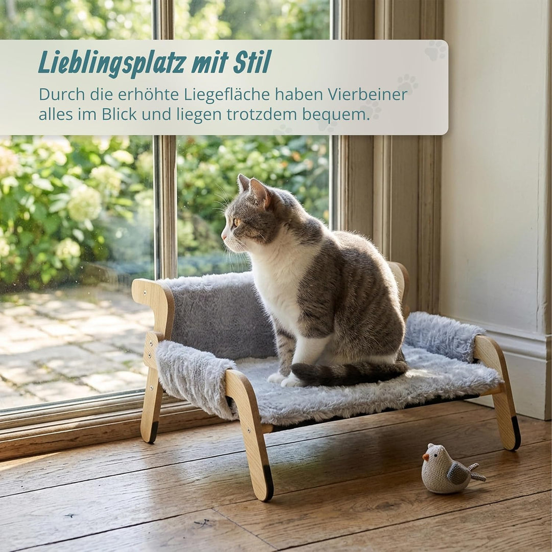 Relaxdays Katzenbett flauschig, erhöhter Katzenhängesessel, grau/Natur, grau