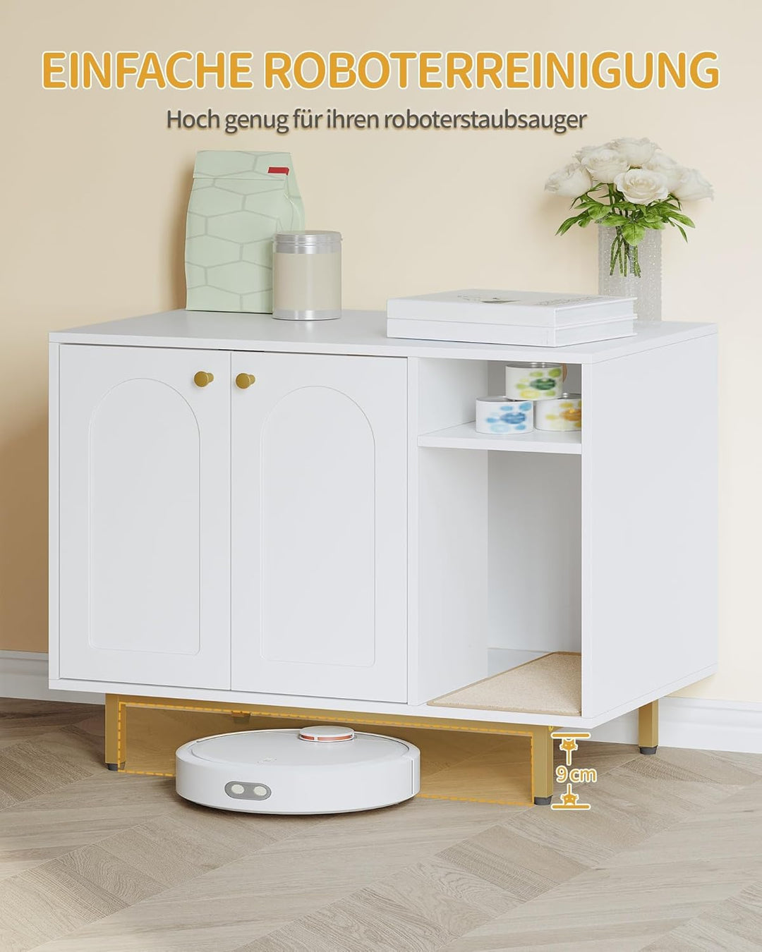 Hzuaneri Katzenschrank, Katzentoilette, Katzenklo Schrank, Katzenhaus mit Tür und separater Trennwan