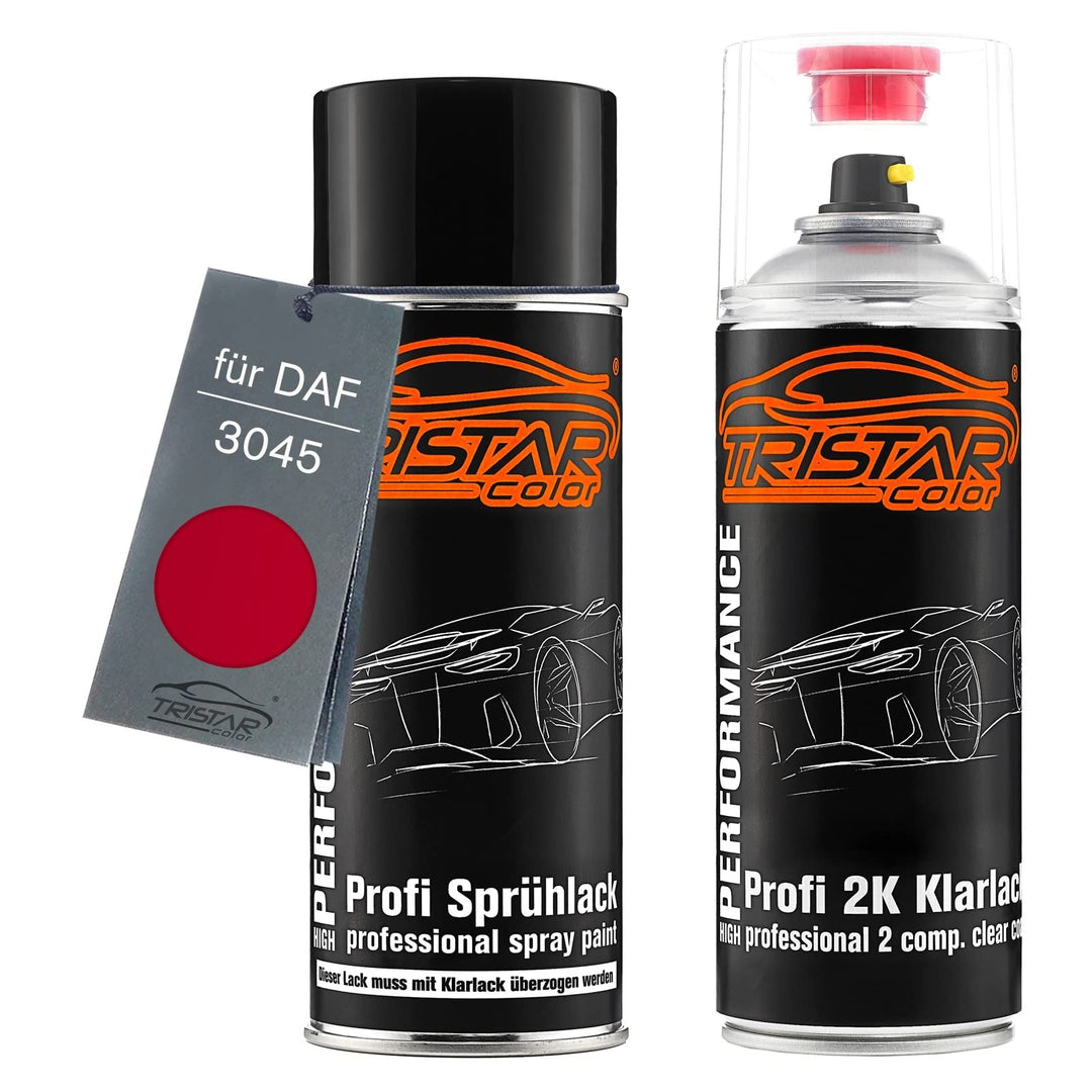 TRISTARcolor Autolack 2K Spraydosen Set für DAF 3045 Ral 3003 Rubinrot Basislack 2 Komponenten Klarl
