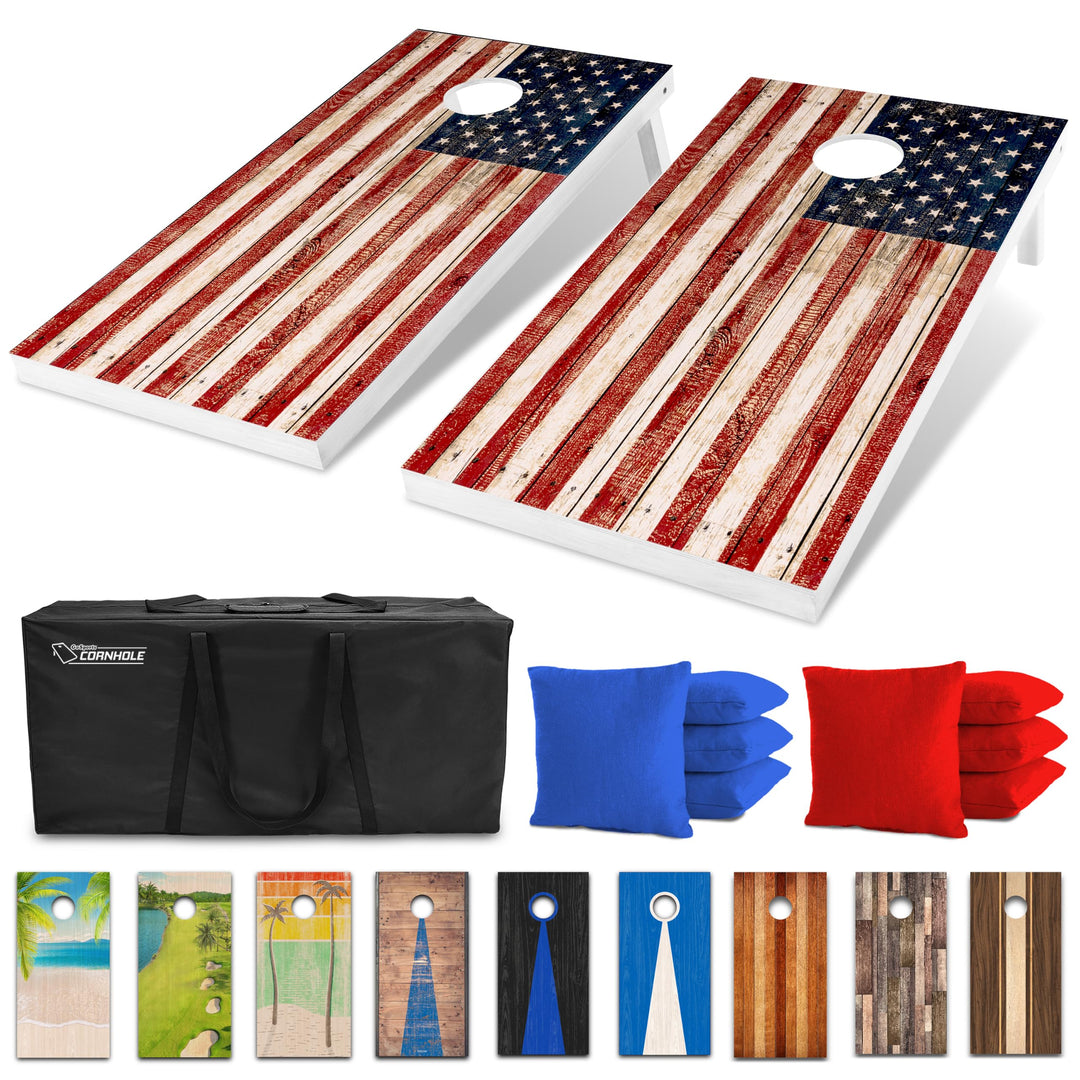 GoSports Klassisches Cornhole Set - Enthält 8 Sitzsäcke, Reiseetui und Spielregeln (Stilwahl) Amerik