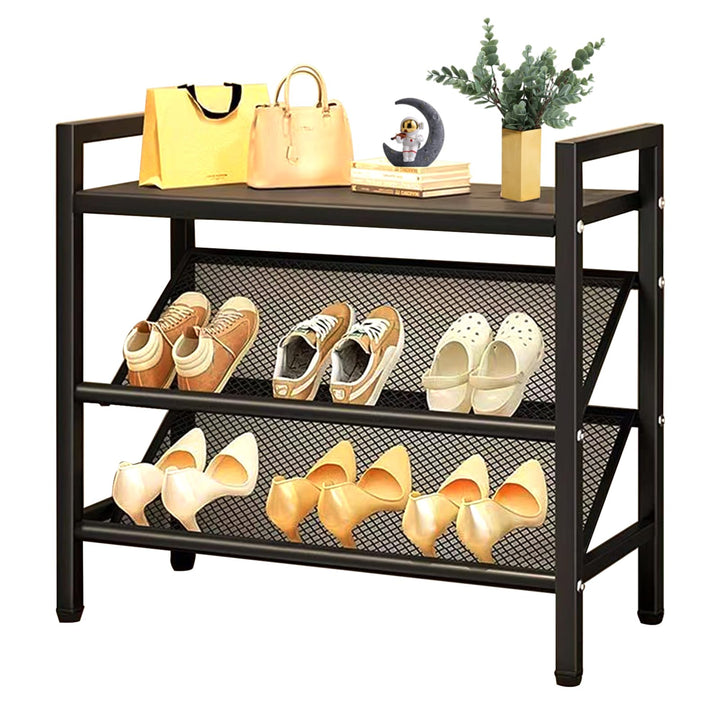 Kompaktes Schuhregal, Schrägtes 3 Ebenen, Schuhschrank Schmal, Schuhständer aus Metall, Schuhaufbewa