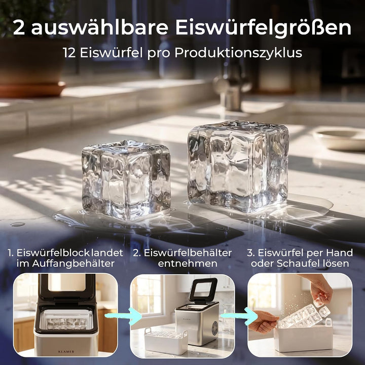 KLAMER Eiswürfelmaschine klein (2026), 8 Eiswürfel in 8 Minuten