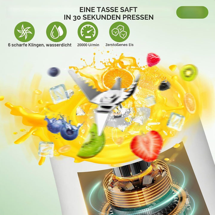 Smoothie Maker to go, 700 ml Portable Blender, 6000 mAh, Selbstreinigungsfunktion, Inklusive 6 Schar