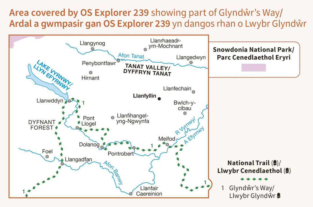 Lake Vyrnwy and Llanfyllin, Tanat Valley (OS Explorer Map, Band 239), Karte