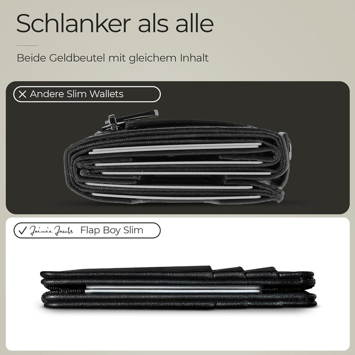 Jaimie Jacobs Flap Boy Slim ohne Münzfach Magic Wallet integrierter RFID Schutz Magischer Geldbeutel