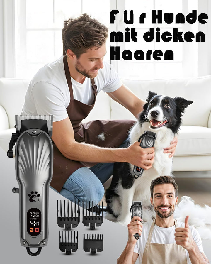 Hundeschermaschine Profi für Dichtes Fell, Schermaschine Hund, Tierhaarschneidemaschine mit LED-Anze