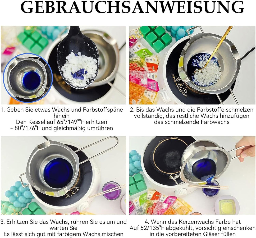 ALLAVA Kerzen Selber Machen Set, Kerzenherstellung Kit mit 500g kerzenwachs, 61m Kerzendocht, Wachss
