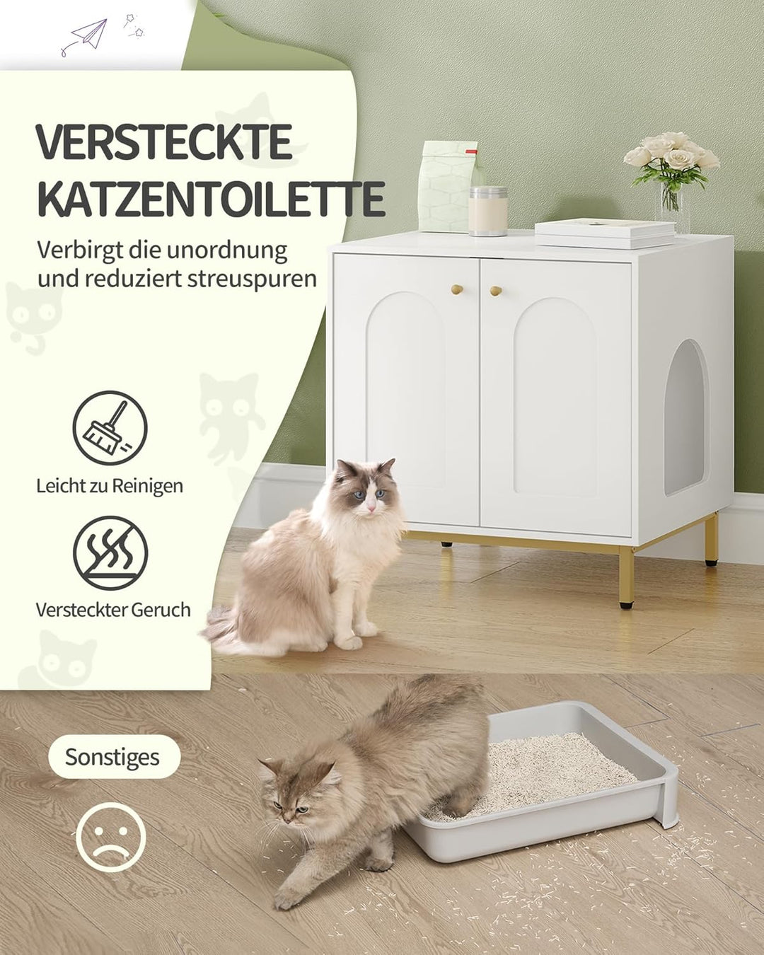 Hzuaneri Katzenschrank, Katzentoilette, Katzenklo Schrank, Katzenhaus mit Tür, Hölzerner Beistelltis