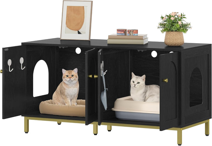 Hzuaneri Katzenschrank für 2 Katzen, 119cm Versteckte Katzentoilettenmöbel, Hölzernes Haustierhaus,