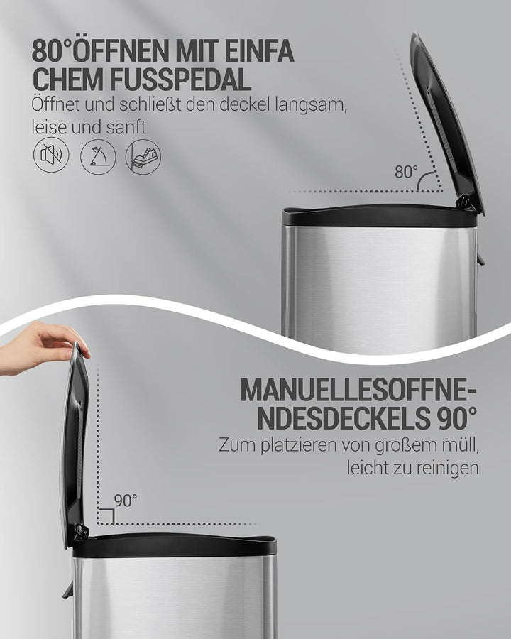 Hzuaneri Mülleimer Küche, 50 Liter Abfalleimer mit Tretpedal, Tretmülleimer mit Softclose-Deckel und