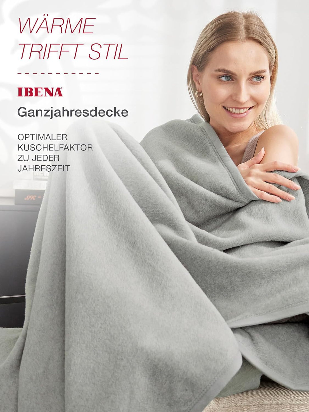 Ibena Porto Decke 150x200 cm – Baumwollmix weich, warm &amp; waschbar, Kuscheldecke hellgrau einfarbig 1