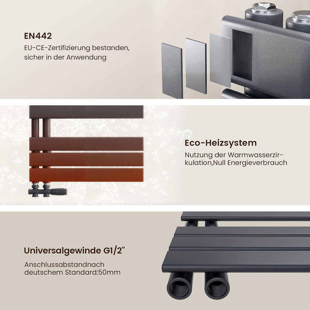 Heilmetz Badheizkörper Anthrazit Handtuchtrockner Heizung 600 x 1385 mm Bad Heizkörper Handtuchheizk