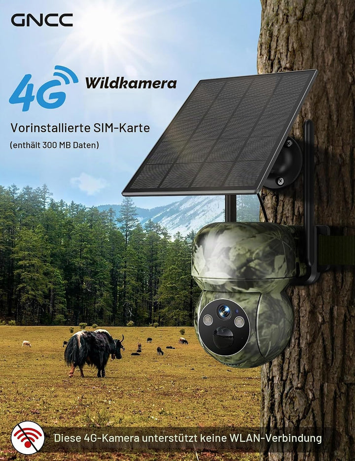 GNCC 4G LTE Wildkamera mit SIM Karte, 360° Überwachung, IP65 Wasserdicht