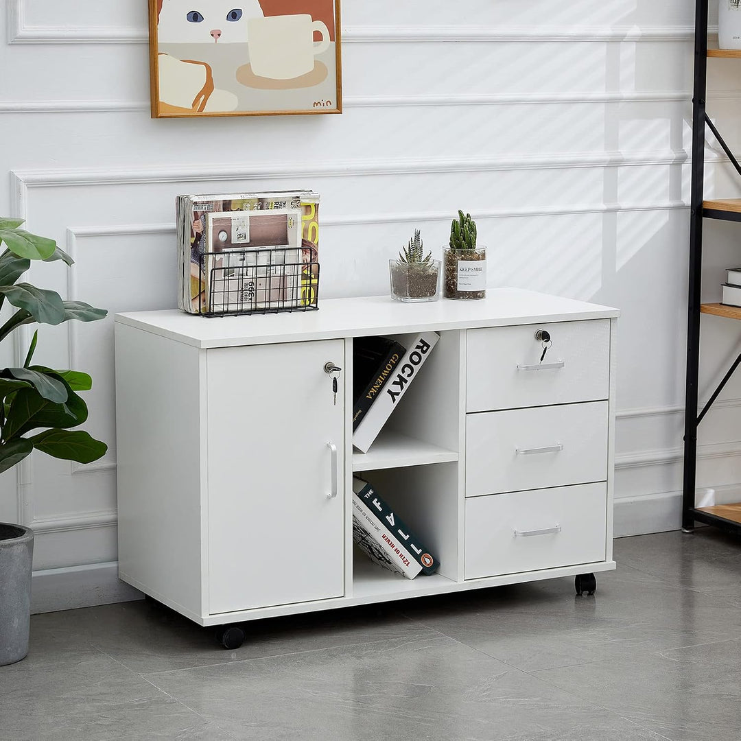 CLIPOP Mobiler Büro-Aktenschrank,3 Schubladen Abschliessbar Seitlicher Aktenschrank mit offenen Lage