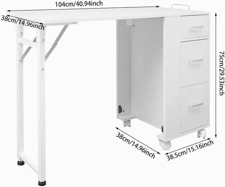 Faltbar Mobile Rolling Maniküre Tisch mit 3 Schubladen, Make-up-Koffer, Kosmetikkoffer, Werkbank mit