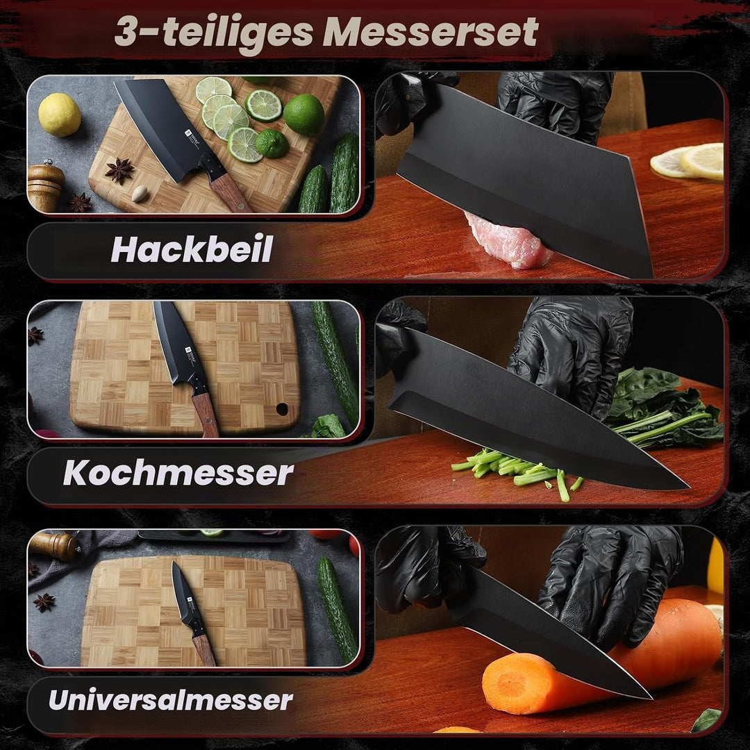 TIVOLI Küchenmesser Set 3-teilig aus Edelstahl mit Holzgriff 34 CM, 34 CM