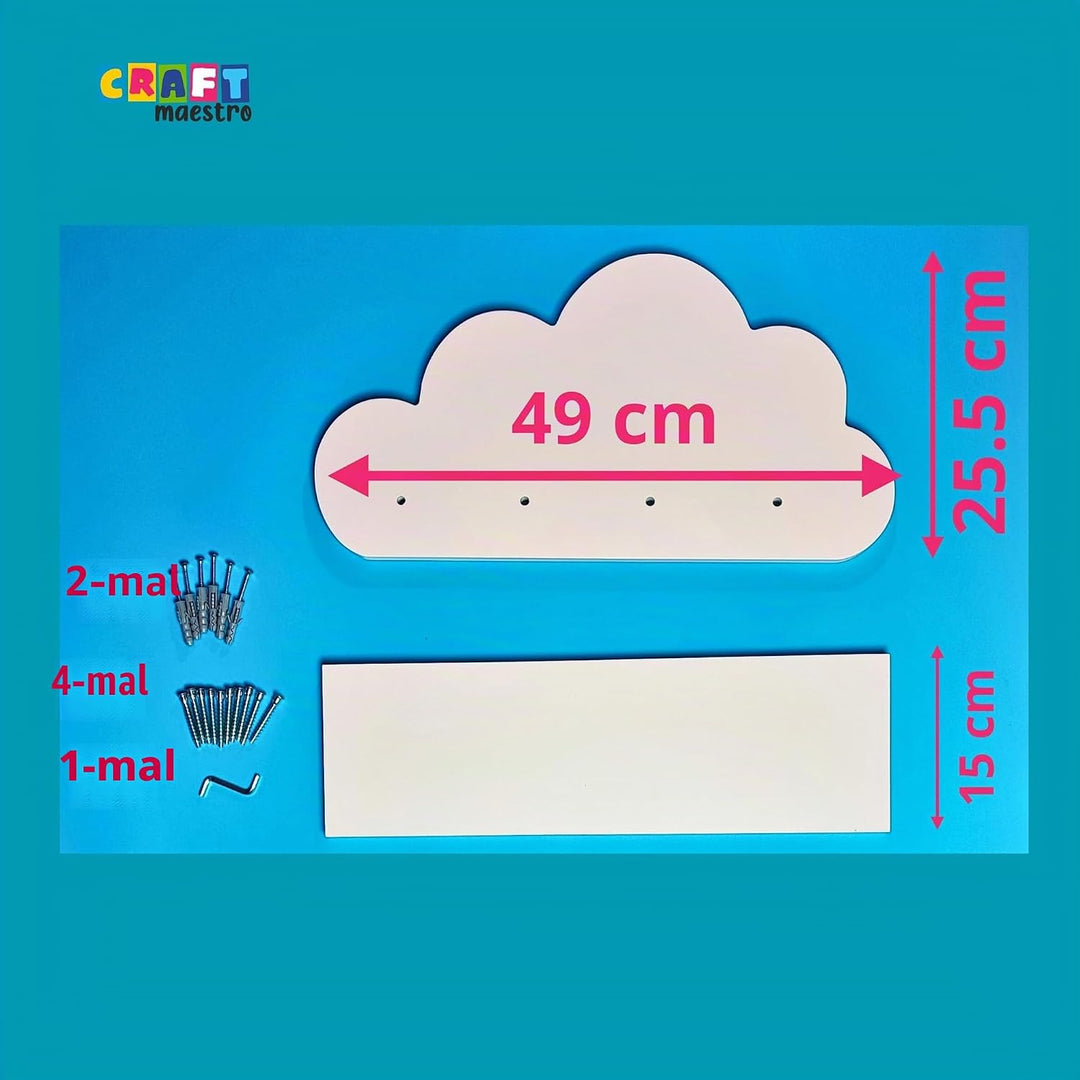 Wolkenregal für Kinderzimmer - pink, 1 Stück gross, einfache Montage 1x Blau Grosse Wolke, 1x Blau G