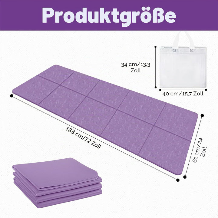 Klappbare Yogamatte, Faltbare Yogamatte Reise Leicht 183 x61x0.4 cm Rutschfest Tragbare Fitnessmatte