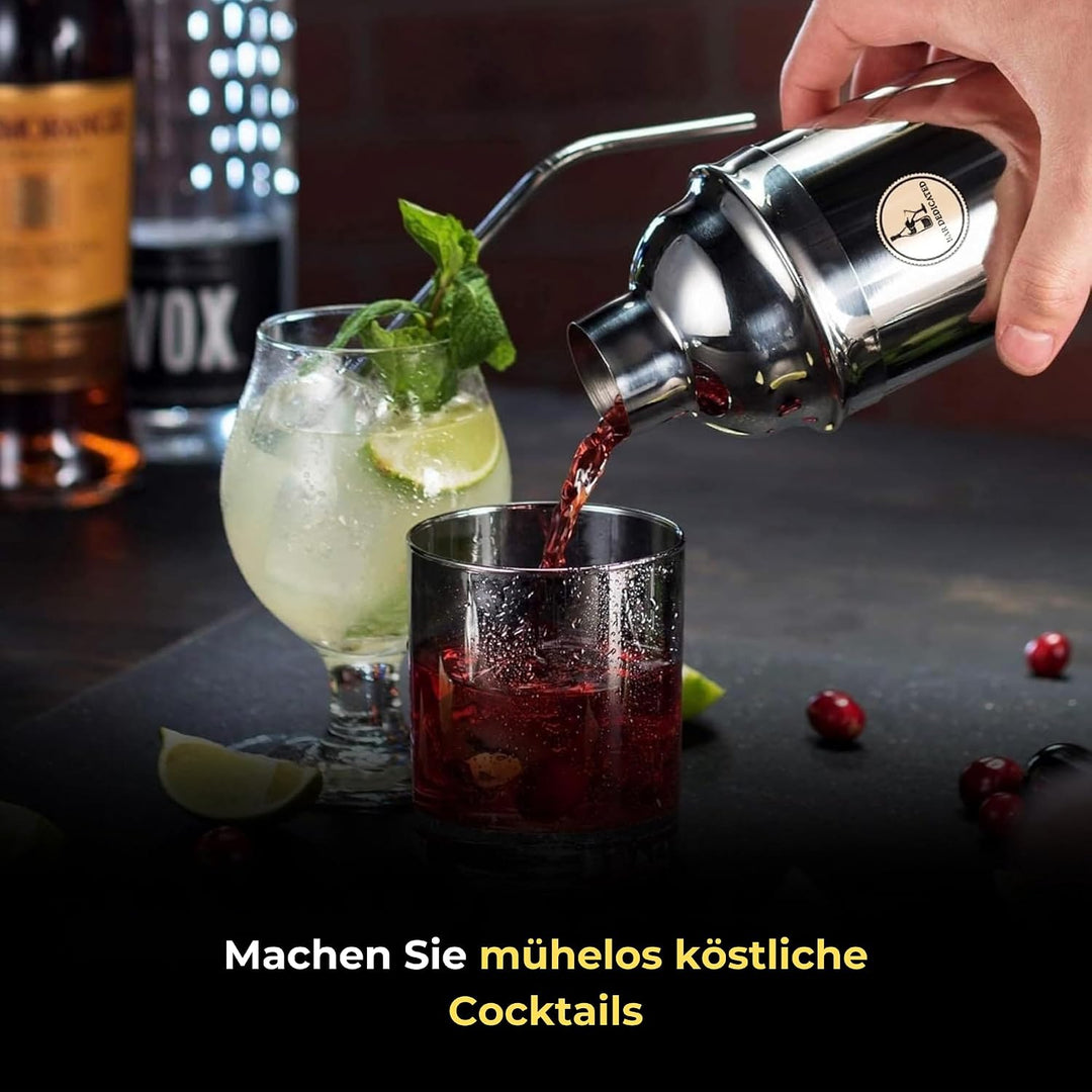 Cocktail Shaker Set 16-teilig – Barkeeper Set mit 750ml Edelstahl Shaker, Bambusständer, Rezeptheft,
