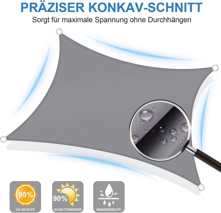 3x4m Sonnensegel Rechteckig Wasserdicht Sonnenschutz, Hellgrau Hellgrau 3x4m, Hellgrau 3x4m