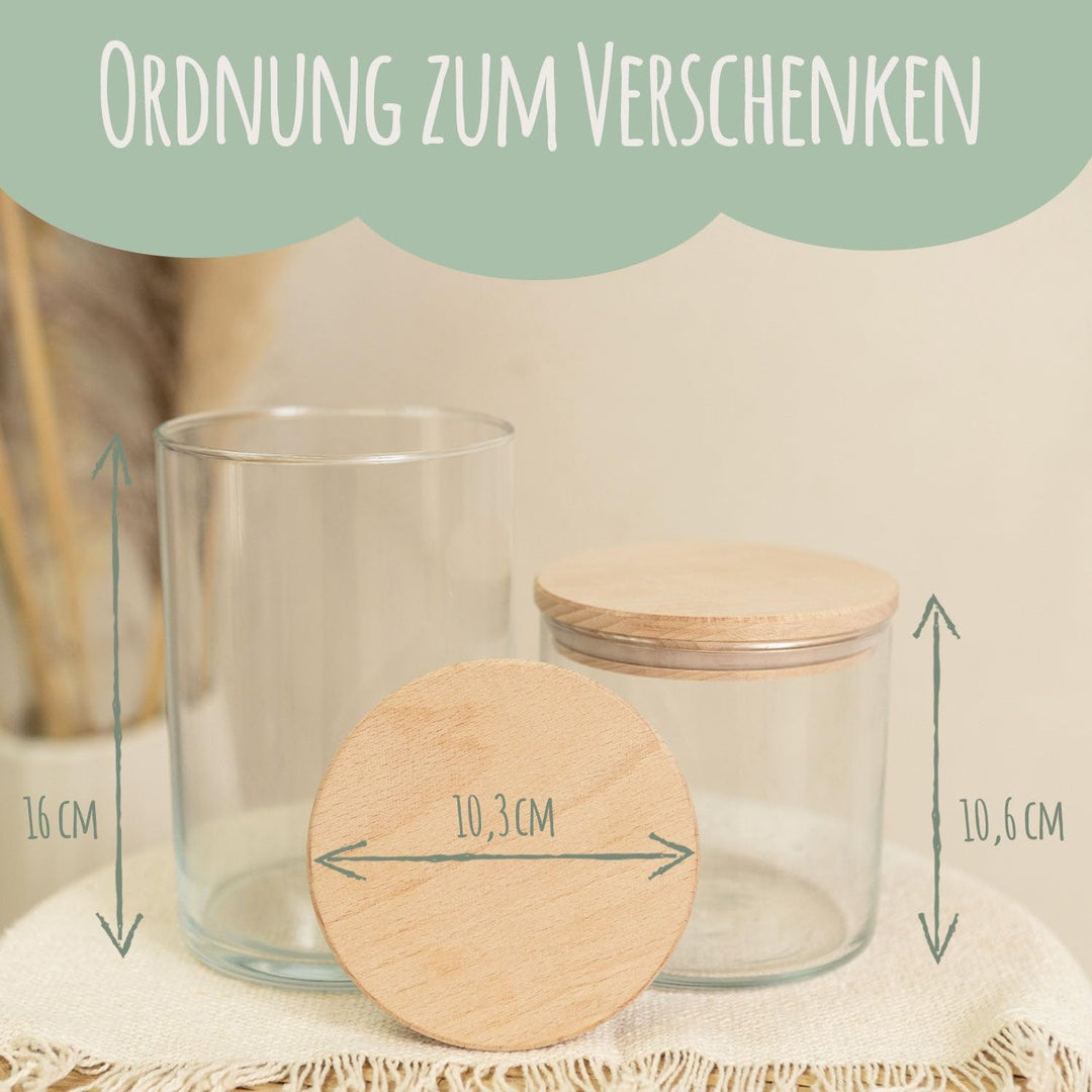 GRAVURZEILE Vorratsglas mit bedrucktem Holzdeckel - Regenbogen Blau - Personalisiert mit Name &amp; Datu