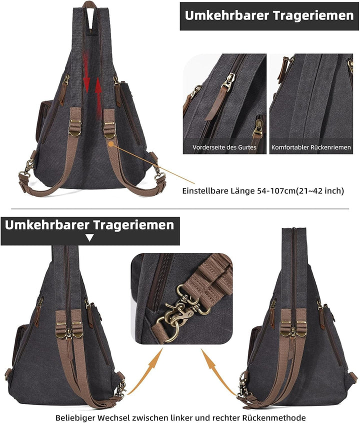 KL928 Canvas Sling Bag Herren und Damen, Crossbody Brusttasche Schulterrucksack Schultertasche Rucks
