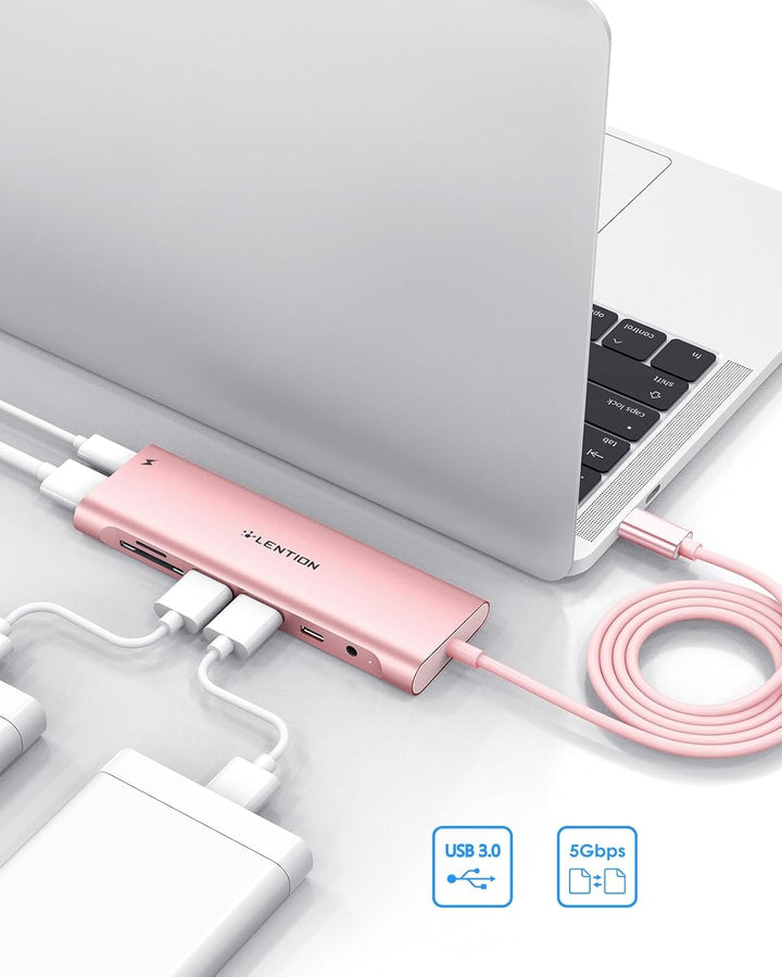 LENTION USB C Hub langes Kabels mit 4K HDMI, USB 3.0, USB-C Datei, SD &amp; Micro SD Kartenleser, AUX, 6