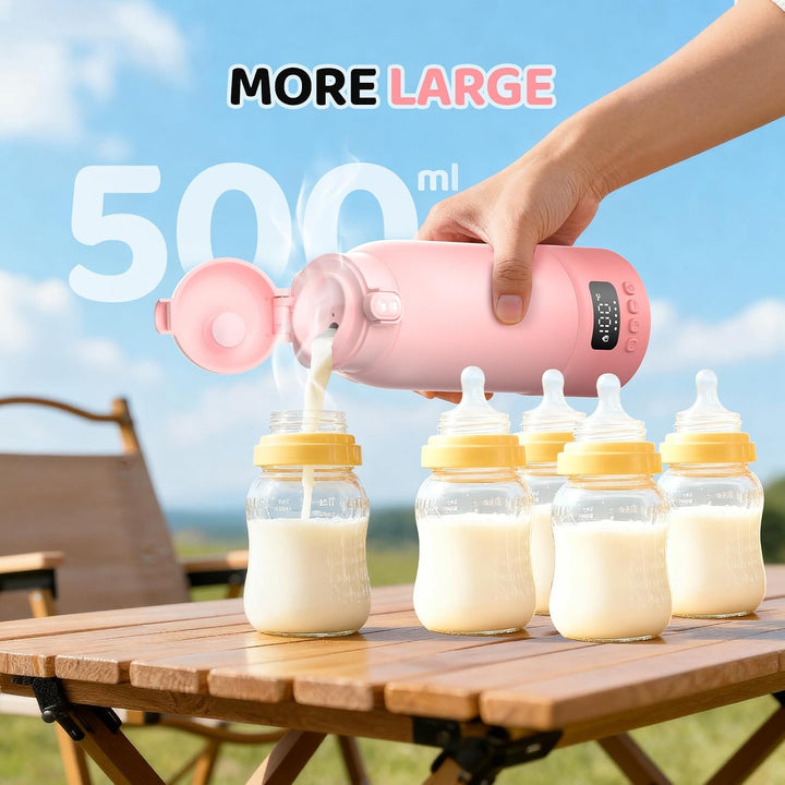Tragbarer Flaschenwärmer Baby für Unterwegs: 500ml Heizmodi für Muttermilch und Wasser Schnelles Auf